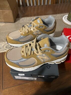 New Balance Kids' Tan & Gray Athletic Sneakers with Lace-Up Closure